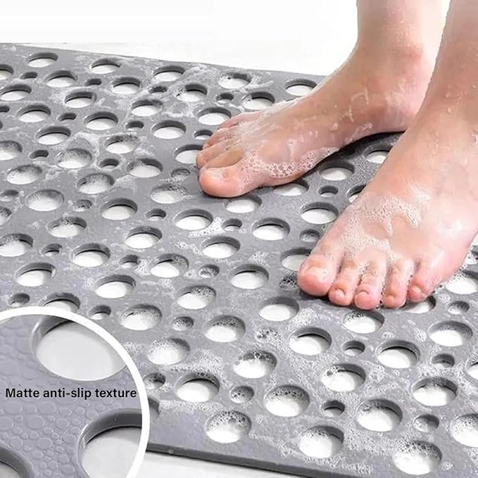 Casa and Beyond Shower Mat,Non Slip Bath Mat and Shower Mat with Suction Cups and Drain Holes,Bathroom Mat Easy to Clean Soft Machine Washable,Bathtub Mat Easy Dry&Cut (Blue,17" x 30"(Rectangular))