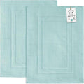 Feather & Stitch 2 Piece Towel Like Bath Mats (30x21 Inch) 100% Cotton Terry Bath Mats, Bathroom Shower Floor Mats [NOT A Bathroom Rug], Soft Absorbent Washable Mats - Sea Foam