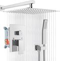 gotonovo Rainfall Bathroom Shower System Rain Shower Head and Handle Set Wall Mounted Shower Complete Combo Solid Brass Pressure Balancing Shower Mixer Valve 16 Inch Polished Chrome
