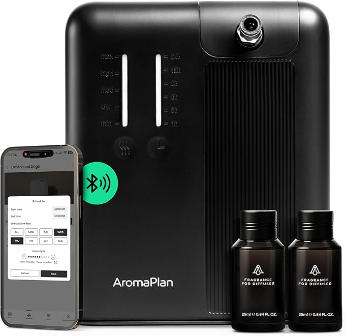 AromaPlan 5 Star Collection Cold Air Scent Diffuser, Whole House (2 Scents Included)- Waterless Smart Aroma, Scent &Time Adjust., App Control, HVAC | Home, Commercial, Hotel | Large Room, 2,000 sq.ft