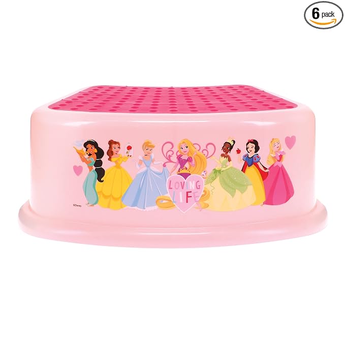Disney Princess Loving Life Step Stool - Kids Step Stool, Potty Training, Non-Slip, Bathroom, Kitchen, Lightweight (Pack of 6)