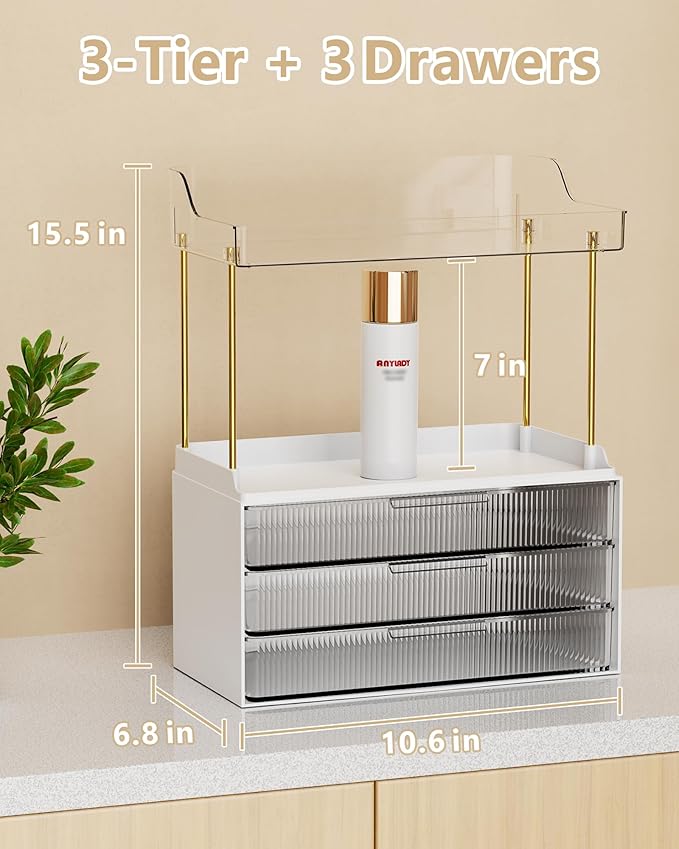 Anylady Bathroom Organizers and Storage, Makeup Organizer (Sturdy Durable Attractive), Ideal for Vanity, Countertop, Counter, Perfume, Skincare, Cabinet, Cosmetic, Dresser Organizer (White)
