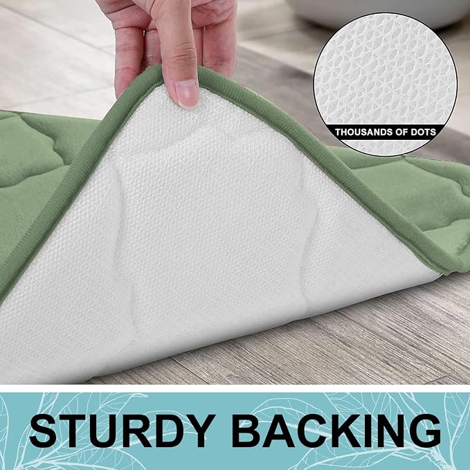 OLANLY Memory Foam Bath Mat Rug 47x17, Ultra Soft and Absorbent Bathroom Rugs, Non-Slip, Comfortable, Machine Washable Bath Carpet for Bathroom Floor, Tub Shower and Home Decor Accessories, Sage Green