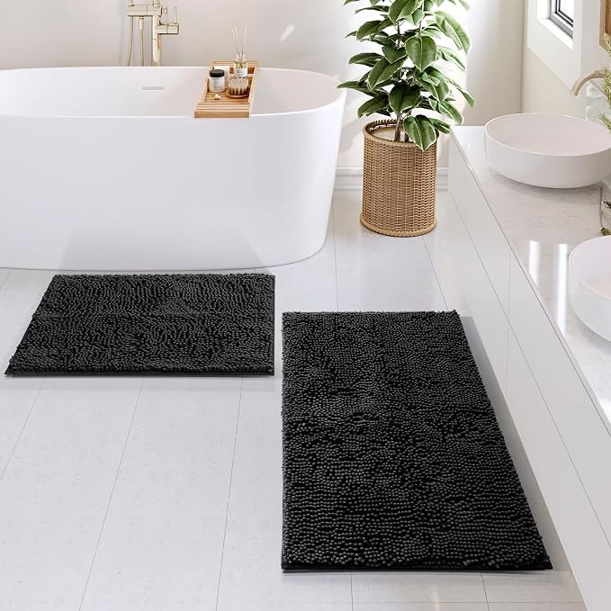 Hearth & Harbor Bathroom Rugs, Chenille Bath Mat - Machine Washable Bath Mats for Bathroom Non-Slip Backing Rubber, Quick Dry Bathroom Mat