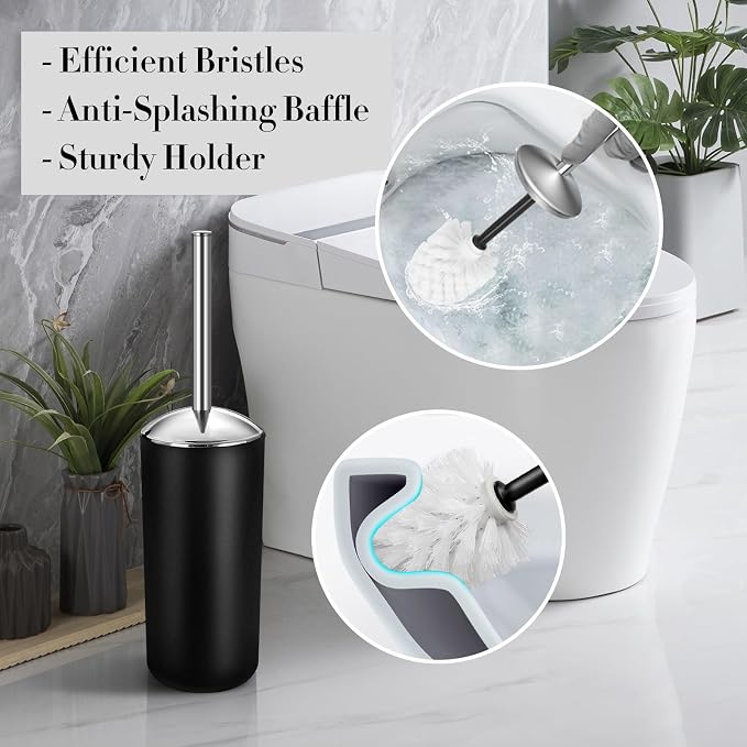 Black Bathroom Accessories Set, 10Pcs Bathroom Accessory Set with Trash Can, Soap Dispenser and Toothbrush Holder, Soap Dish, Cotton Ball & Qtip Holder, Toilet Brush Holder, Tissue Box Cover