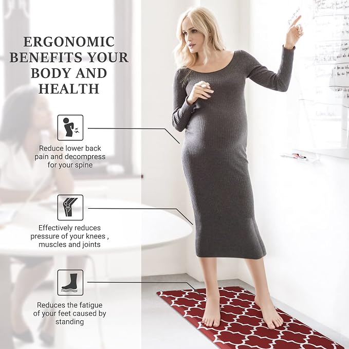 WISELIFE Kitchen Mat Cushioned Anti-Fatigue Kitchen Rug,17.3"x 60",Non Slip Waterproof Kitchen Mats and Rugs Heavy Duty PVC Ergonomic Comfort Mat for Kitchen, Floor Home, Office, Sink, Laundry,Red