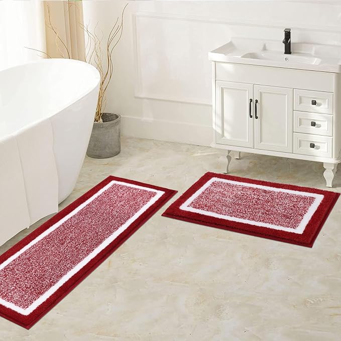 Pauwer Bathroom Rugs Sets 2 Piece, Non Slip Bath Mats, Absorbent Bath Rugs Floor Mat, Machine Washable Shower Rugs for Bathroom Floor, Tub and Shower, Red