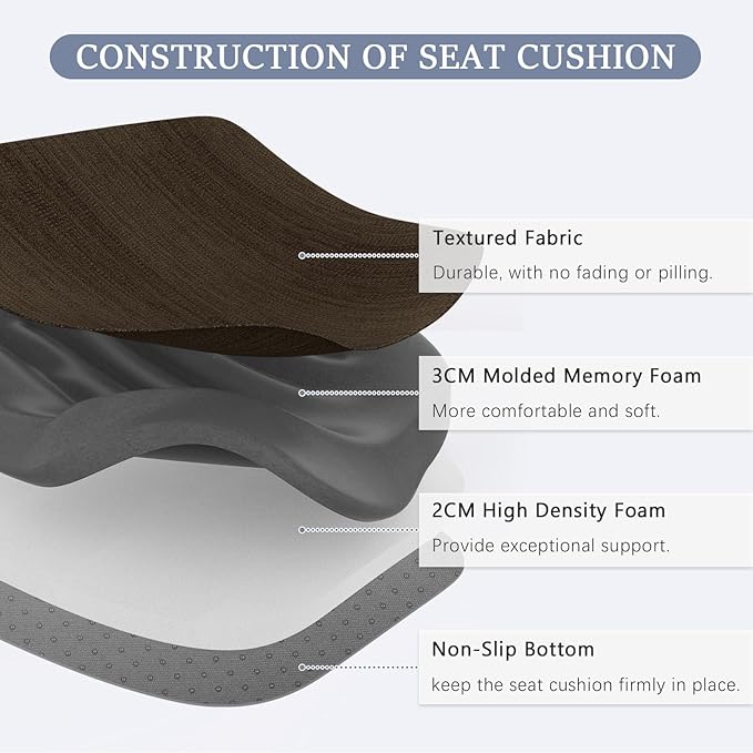 baibu Kitchen Chair Cushions Set of 4, Dual-Layer Patented Design Memory Foam Dining Chair Pads with Ties and Washable Cover, 4 Pack, 17" x 16" x 2", Dark Brown