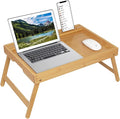 Artmeer Bed Tray Table with Folding Legs, Bamboo Breakfast Food Tray with Media Slot, Use As Platter, Laptop Desk, Snack, TV Tray Kitchen Serving Tray (Bamboo Extra-Large Size)