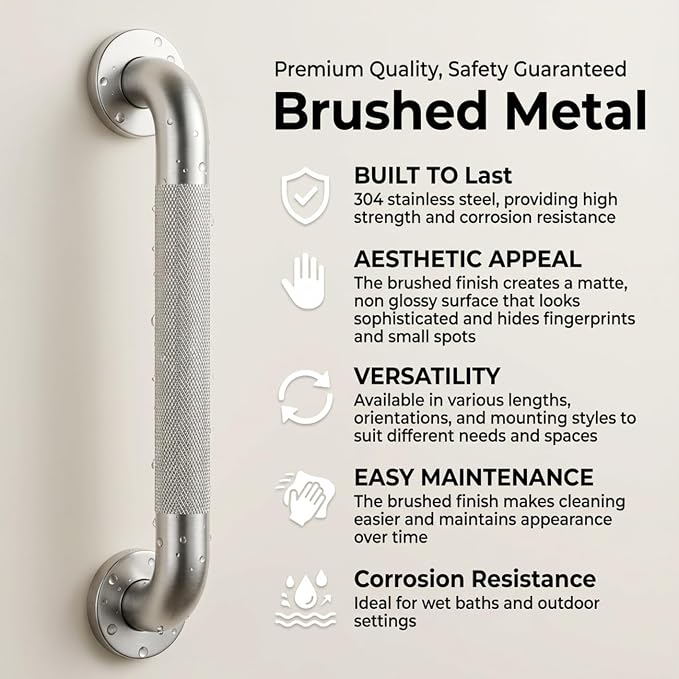 12 Inch Shower Grab Bars for Seniors 1.25'' Brushed Nickel Stainless Steel Grab Bar for Bathroom, Non Slip Knurled Safety Handrail for Bathtub Toilet Wall, Gifts for Elderly and Handicapped