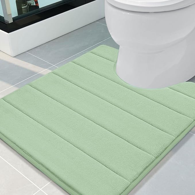 Buganda Memory Foam U-Shaped Contour Toilet Rugs, Non Slip Absorbent, Thick Soft Washable Bathroom Mat, Floor Carpet Bath Rugs Mat for Toilet Base (24" x 20", Sage Green)