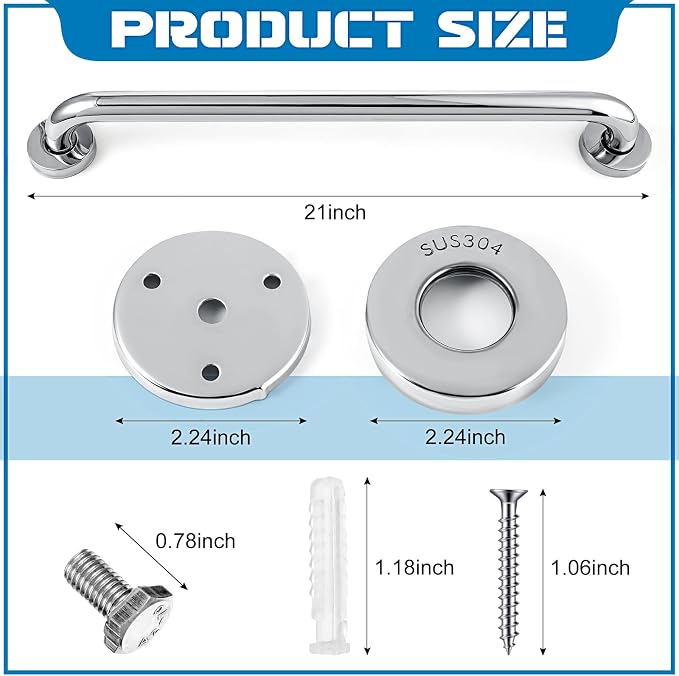 Blulu 2 Set Shower Grab Bar Stainless Steel Bathroom Grab Bar Handle Anti Slip Heavy Duty Bathtub Handle Support Balance Hand Rails for Bathroom Elderly Handicap Senior Pregnant (20 Inch)