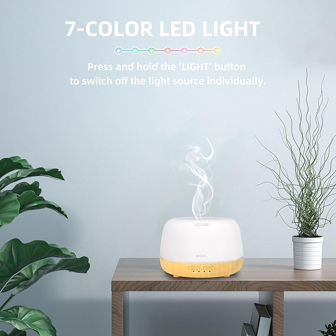 SEEDSEEL 300ML Essential Oil Diffuser,Quiet 8 Hours Operation, 7-Color LED Light, 4 Timer, Remote Control, Aromatherapy Diffuser Auto-Off, for Bedroom, Living Room, Office, Home