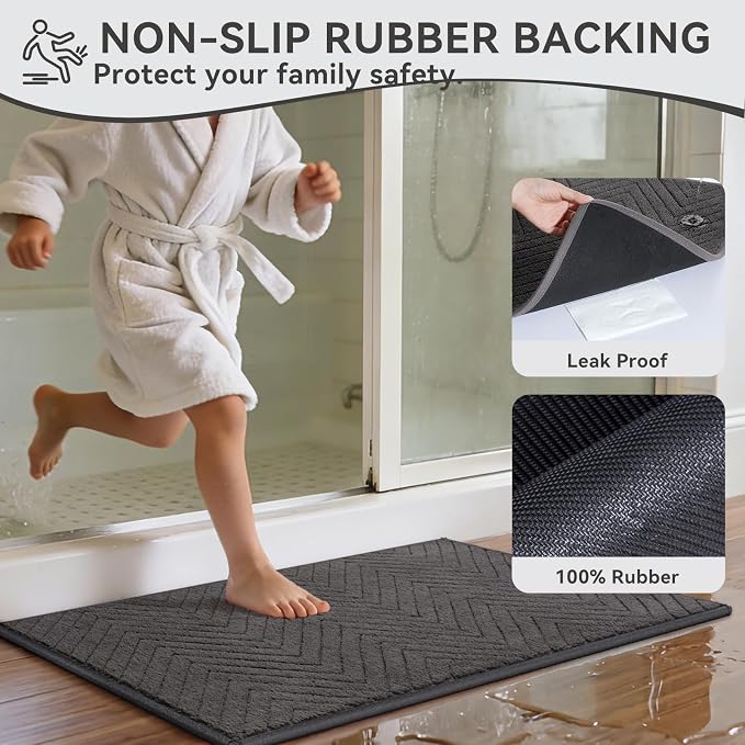 Bathroom Rugs Mat Quick Dry Absorbent Non Slip Bath Mat Bath Mats for Bathtub Mat Bathroom Carpet Fit Under Door Washable Floor Bath Rug Grey 24x36