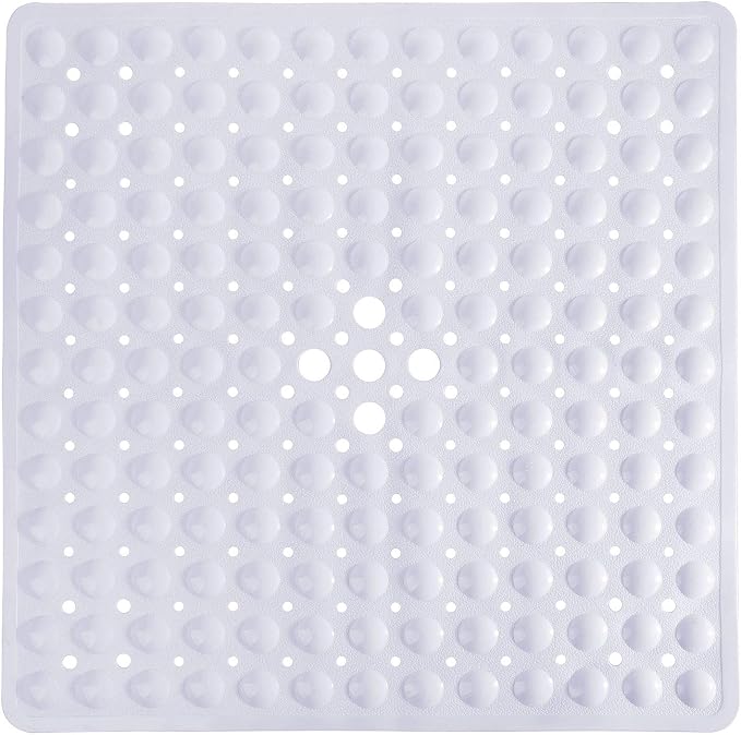 Yimobra Shower Mat 21X21 Inch Square, Non Slip Bathtub Mat with Large Suction Cups&Drain Holes, Soft Fast Dry Shower Stall Mats for Inside Shower, Machine Washable BPA-Free, Bath Essentials, White