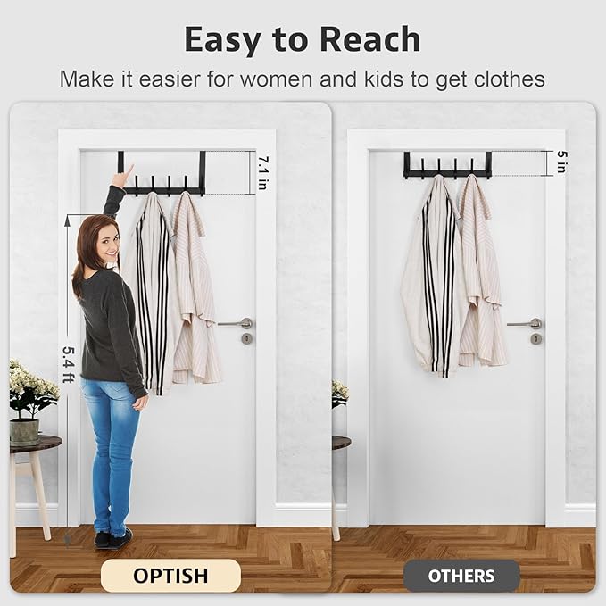 Optish Over The Door Hooks, Door Hanger Hooks for Hanging, Over The Door Towel Racks for Bathroom, Coat Rack Door Towel Hanger Towel Hooks (1Pack, Black)
