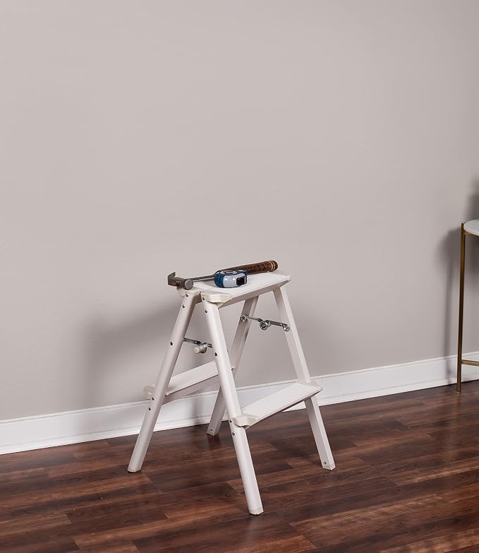 BIRDROCK HOME 2 Step Compact Steel Step Ladder - Sturdy Thin Folding Stool - Anti-Slip Steps - Great for Your Kitchen, Pantry, Closets, or Home Office - Indoor Stool - Silver
