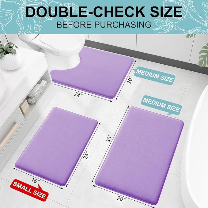 Smiry Memory Foam Bath Mat 36x24, Extra Soft and Absorbent Bathroom Mats, Non Slip Washable Carpet for Floor, Shower and Tub, Purple