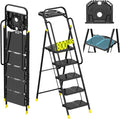 5 Step Foldable Step Ladder Stool with Roomy Tool Tray and Secure Handrail, Foldable Platform Ladder 5 Step Folding Stepstools with Wide Pedals and 800lbs Weight Capacity for Adults, Home, Kitchen
