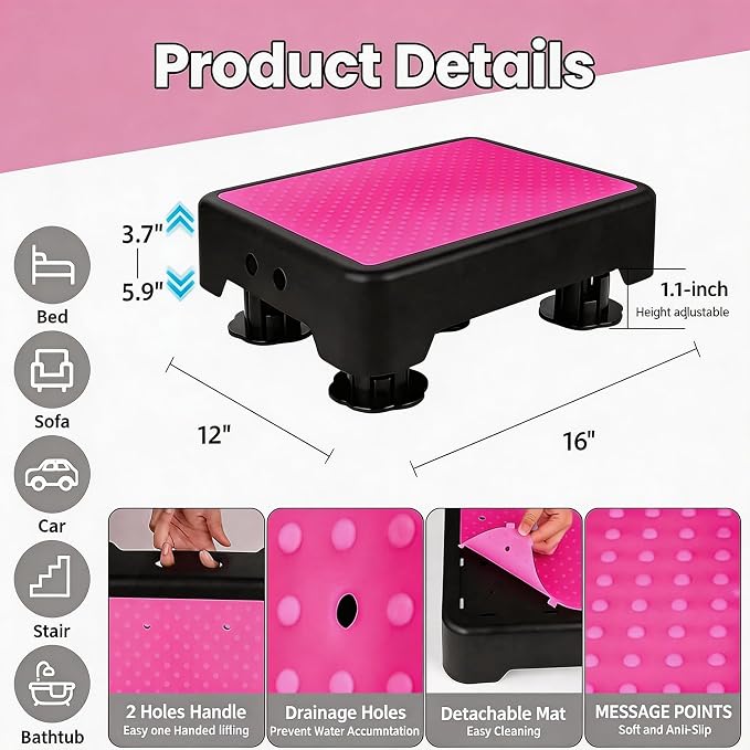 Noctilucent Adjustable Step Stool for Seniors Adults, Bed Step Stools, 600 LBS Capacity Non-Slip Safety Step Platform Indoor and Outdoor for Adults, Step Stools Elderly Assistance at Night
