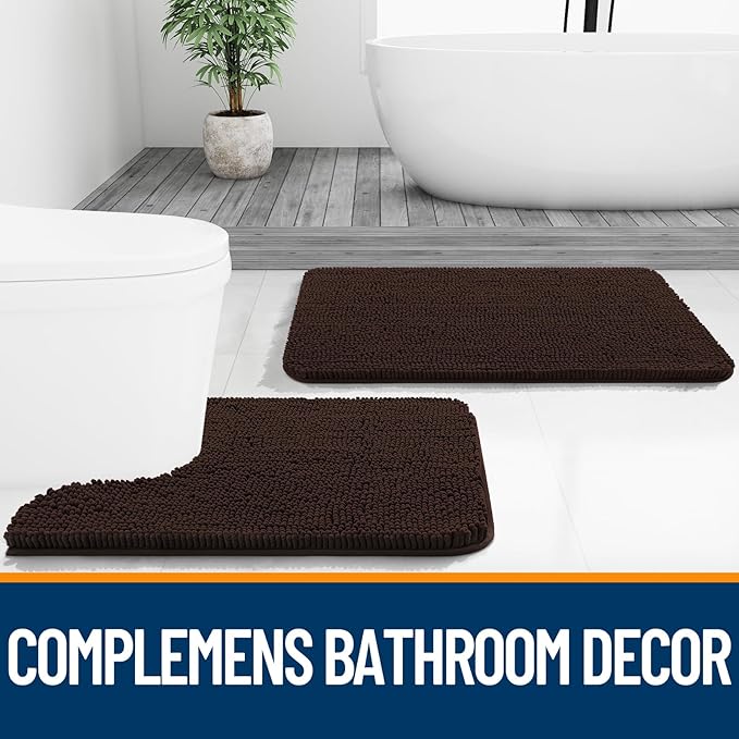 OLANLY Bathroom Runner Rugs 59x24, Extra Soft Absorbent Chenille Bath Rugs, Rubber Backing Quick Dry, Machine Washable Long Bath Mats for Bathroom Floor, Tub and Shower, Home Decor Accessories, Brown