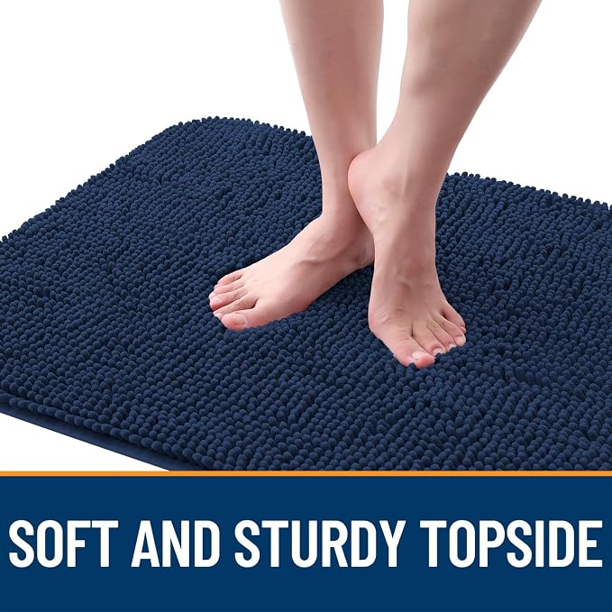 OLANLY Dog Door Mat for Muddy Paws 44x32, Absorbs Moisture and Dirt, Absorbent Non-Slip Washable Doormat, Quick Dry Chenille Mud Mat for Dogs, Entry Indoor Entryway Carpet for Inside Floor, Dark Blue