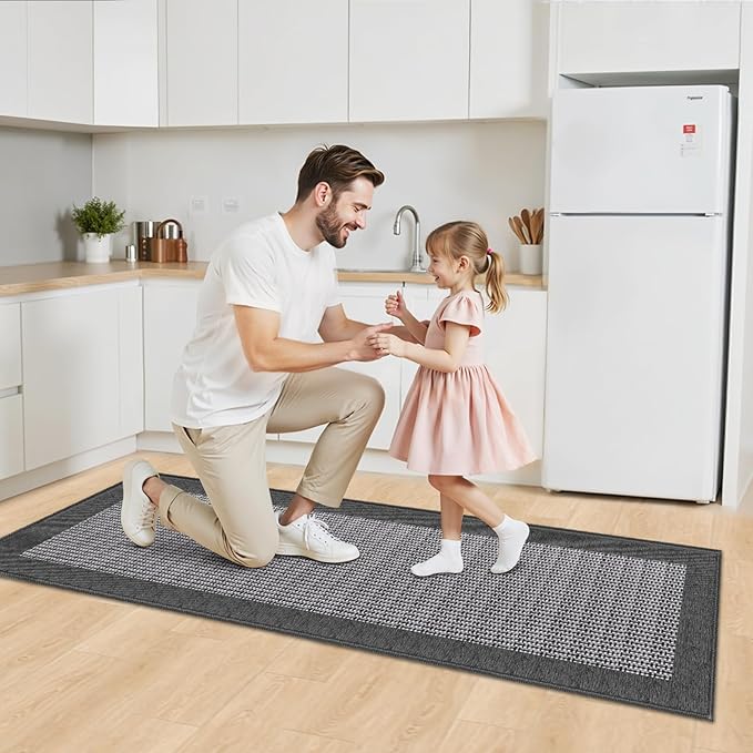 StepRite Kitchen Rugs, Kitchen Mats for Floor, 60"x24" Non-Slip Machine-Washable Kitchen Throw Rug, Absorbent Runner Rugs Office, Sink Standing Desk Mat, Decor Carpet, Grey