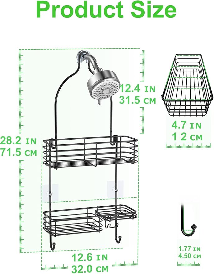 SMARTAKE Hanging Shower Head Caddy, Rustproof Bathroom Shower Shelf Organizer, SUS201 Stainless Steel Over The Storage Rack, for Toilet, Bathroom, Black