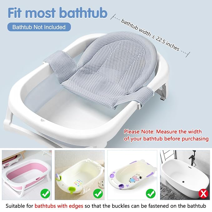 Colorlife Baby Bath Seat Support Net Infant Bathing Seat Support Mat, Adjustable Comfortable Non-Slip Three-Pointed Baby Shower Net Bathtub Sit Up Mesh for Newborn 0-12 Months-Gray(No Bathtub)