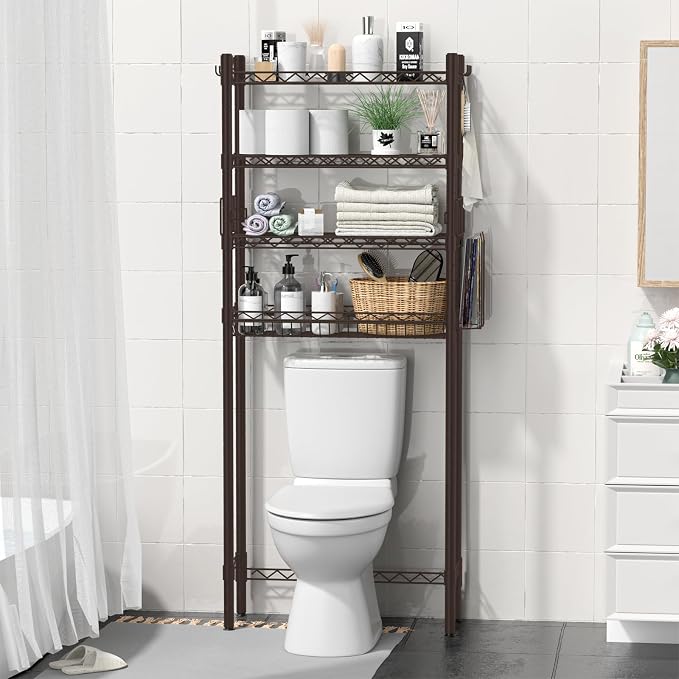 Hodonas Over Toilet Storage Shelf, 4-Tier Bathroom Organizer Storage Shelves Over The Toilet, Adjustable Over The Toilet Shelf Above Toilet Rack Freestanding Bathroom Space Saver Over Toilet, Espresso