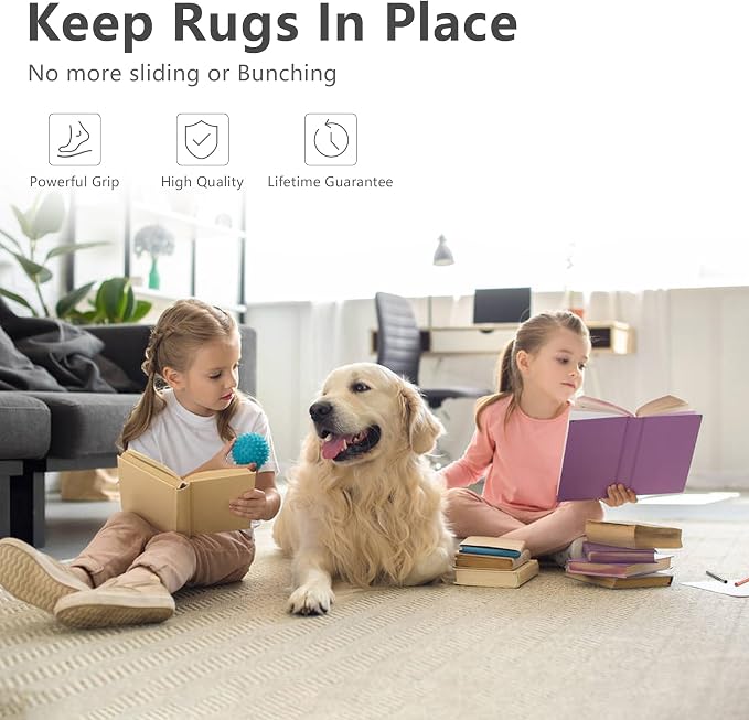Non Slip Area Rug Pads Non Skid Rug Gripper 9x12 Feet Extra Thick Pad Anti-Slip Carpet Rug Mats for Hardwood Surface Floors, Keep Rugs Safe and in Place(9 x 12 Ft)