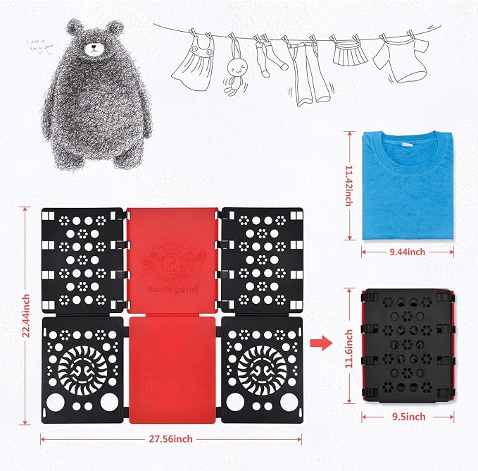 BoxLegend Version 3 Shirt Folding Board t Shirts Clothes Folder Durable Plastic Folding Helper Easy and Fast Folding Boards for Adults and Children, Black and Red
