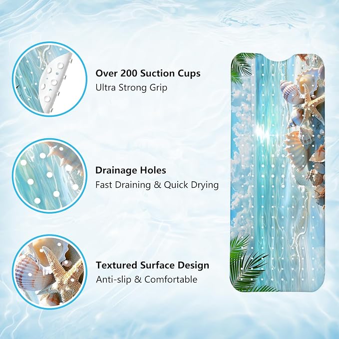 Girls Bath Mat for Tub Non Slip, Nature Aesthetic Bathtub Mats for Girls, Machine Washable, Sandy Beach Tub Mats with Suction Cups and Drain Holes for Kids, Non Slip Shower Mat Nature Bathroom Decor