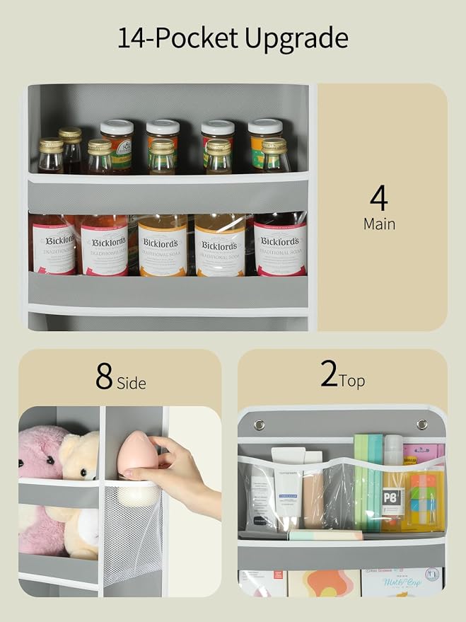 Yecaye 5 Tier 2 Pc Over the Door Organizer, Swing-proof Door Organizer Hanging with Clear PVC Windows, Behind the Door Storage for Bedroom Nursery Closet Laundry Pantry Bathroom, Grey