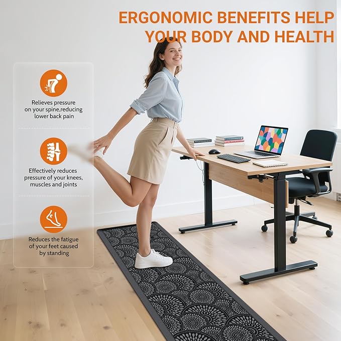 Mattitude Kitchen Mat, 17.3x60in Heavy Duty Ergonomic Comfort Foam Standing Desk Mat, Waterproof Non-Slip Standing Mats and Rugs for Kitchen, Office, Laundry, Black