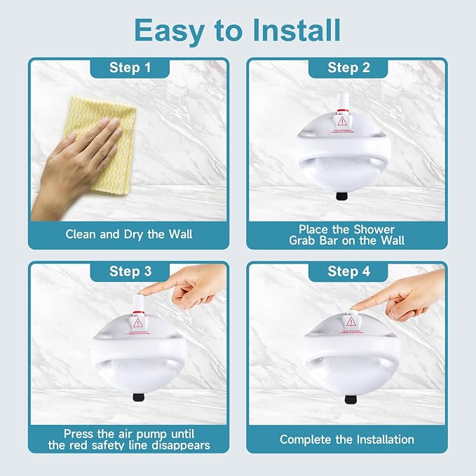 Upgraded Suction Shower Grab Bar, Extra Strong 418lb Suction Handle for Bathtubs, Showers, and Toilets, Safety for Elderly/Seniors, White, 2 Pack