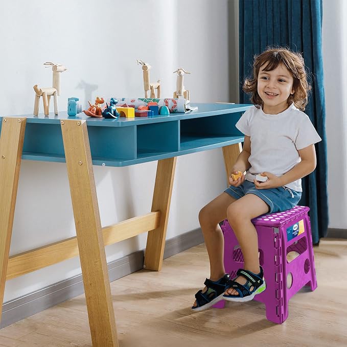 Korpai 13" Folding Step Stool for Adults and Kids Holds Up to 300 lbs,Non-Slip Folding Stools with Portable Handle, Compact Plastic Foldable Step Stool for Bathroom,Bedroom, Kitchen, Purple,1PC