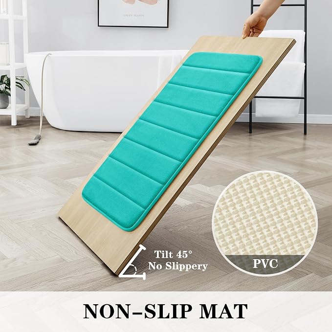 BYSURE Light Teal Memory Foam Bathroom Rug Set 3 Piece, Non Slip Extra Soft Absorbent Machine Washable Toilet Bath Toilet Mat (17"x24"+20"x32"+U Shape 20"x24")