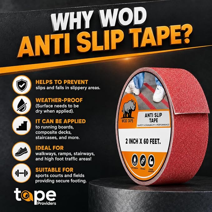 WOD Glow in The Dark Anti Slip Tape – 2 Inch x 30 Ft Roll | Safety Non-Skid Traction Grip for Stairs, Steps & Walkways | Indoor/Outdoor, Weatherproof Adhesive – AST20L