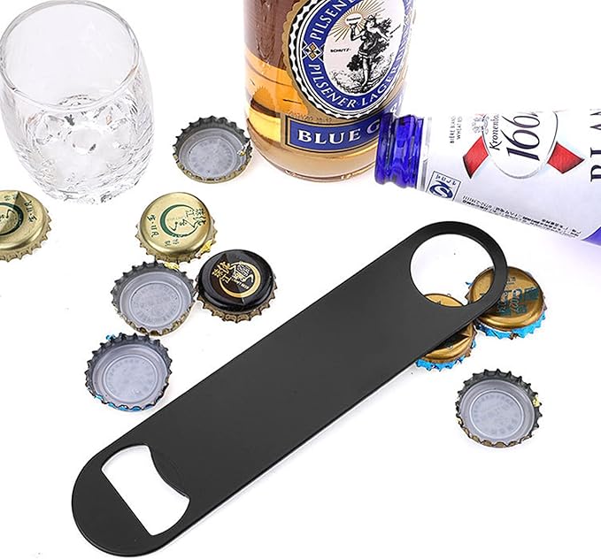 KTOJOY 4 PACK Stainless Steel Flat Bottle Opener, Beer Bottle Opener, 7inch, with Exquisite Packaging, for Kitchen, Bar or Restaurant, Black,