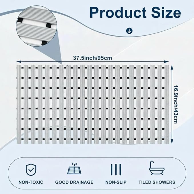 AceOrbit Weighted Non Slip Bath Mat for Textured tub, Heavy Duty Anti Slip Bath Mat for Bathtub and Shower Surfaces, Without Suction Cups for Textured, Reglazed, Refinished Tub(Gray,38 x 17 Inches)