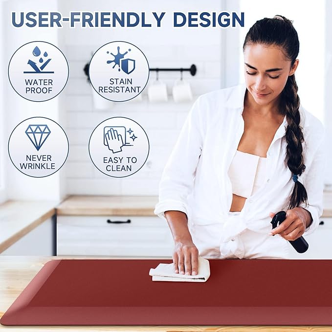StepRite 4/5 Inch Thick Kitchen Mat Anti Fatigue Mat Kitchen Rugs Kitchen Decor Non-Slip, Stain & Water Resistant, Kitchen Mats Desk Mat for Kitchen, Office, Workshop, Red, 17'' x 47''