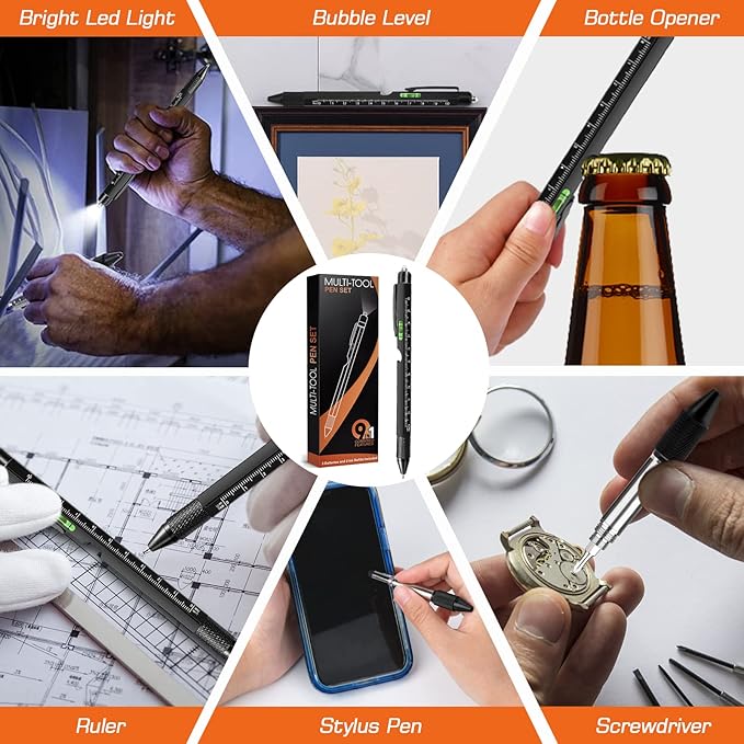 Fathers Day Dad Gifts from Daughter Son Wife, Easter Gifts for Men, 9 in 1 Multitool Pen, Cool Tools Gadgets Birthday Christmas Stocking Stuffers for Husband Him Adult Dad