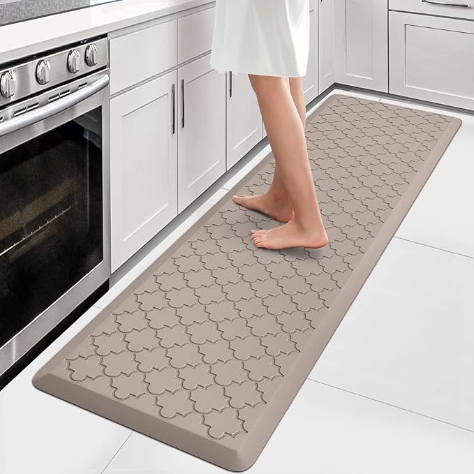 WISELIFE Kitchen Mat Cushioned Anti Fatigue Floor Mat,17.3"x60",Thick Non Slip Water Resistant Kitchen Rugs and Mats,Heavy Duty Foam Standing Mat for Kitchen,Floor,Home,Office,Desk,Sink,Laundry, Khaki