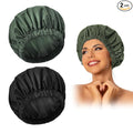 Reusable Shower Cap for Women, Large Waterproof Shower Bonnet Washable Elastic Band Bath Accessories Hair Hat for Long Hair, Braids(Black&Green)
