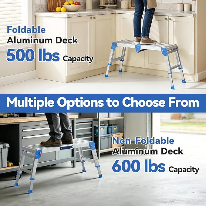 Loyoda Work Platform 500 Lbs, Folding Step Stool with One-Touch Automatic Fold, 4 Height Adjustment Step Platform, Perfect for RV Cleaning, Home Painting and Reaching High Places, Larger, Blue
