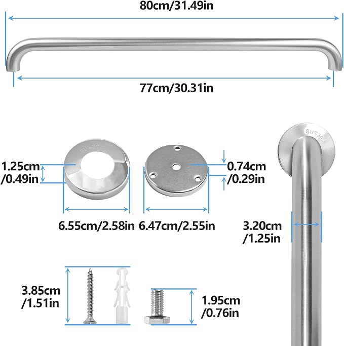 Shower Grab Bar, 2 Pack 32 Inch Brushed Nickel Bathroom Safety Bar, 1.25" Diameter 304 Stainless Steel Grab Bars for Bathtubs and Showers, Handicap Shower Grab Bar for Seniors Elderly