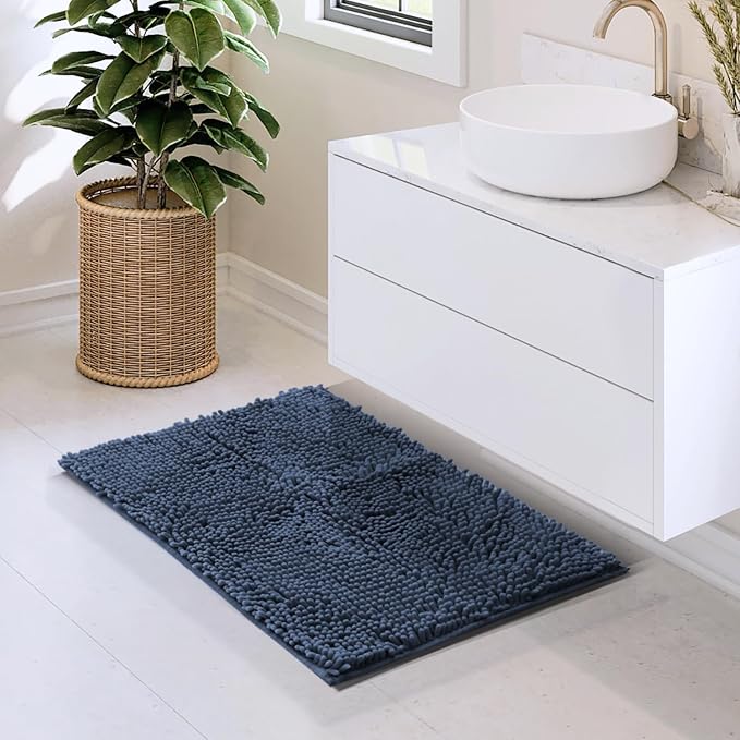 Hearth & Harbor Bathroom Rugs, Chenille Bath Mat - Machine Washable Bath Mats for Bathroom Non-Slip Backing Rubber, Quick Dry Bathroom Mat