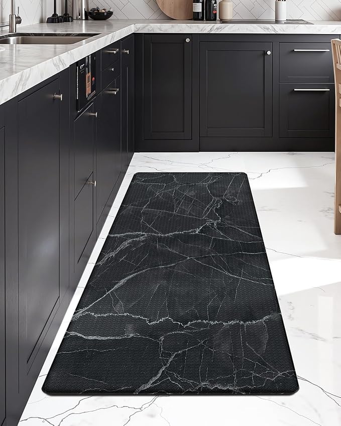 DEXI Kitchen Floor Mats Cushioned Anti Fatigue, 23x59 Large Wide Standing Comfort Runner Rug Waterproof, Marble Memory Foam Padded for Front Sink Laundry, Black