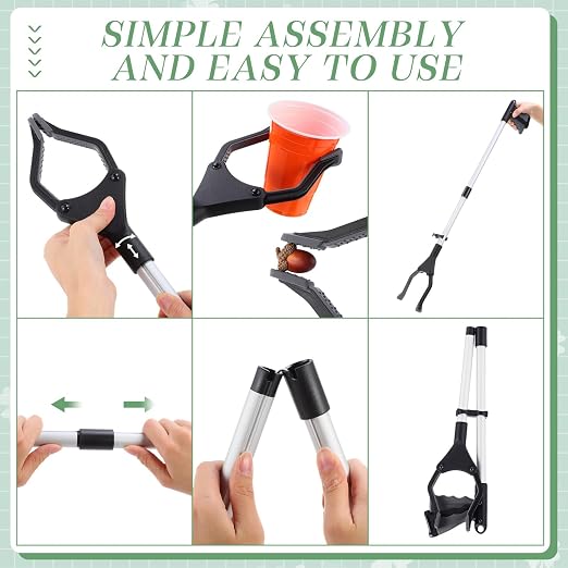 Ctosree 8 Pack 32" Trash Grabber Reacher Tool for Elderly, Foldable Litter Picker Upper, Lightweight Trash Pick up Stick, Long Handy Mobility Aids for Home Garden Arm Extension(Gray)